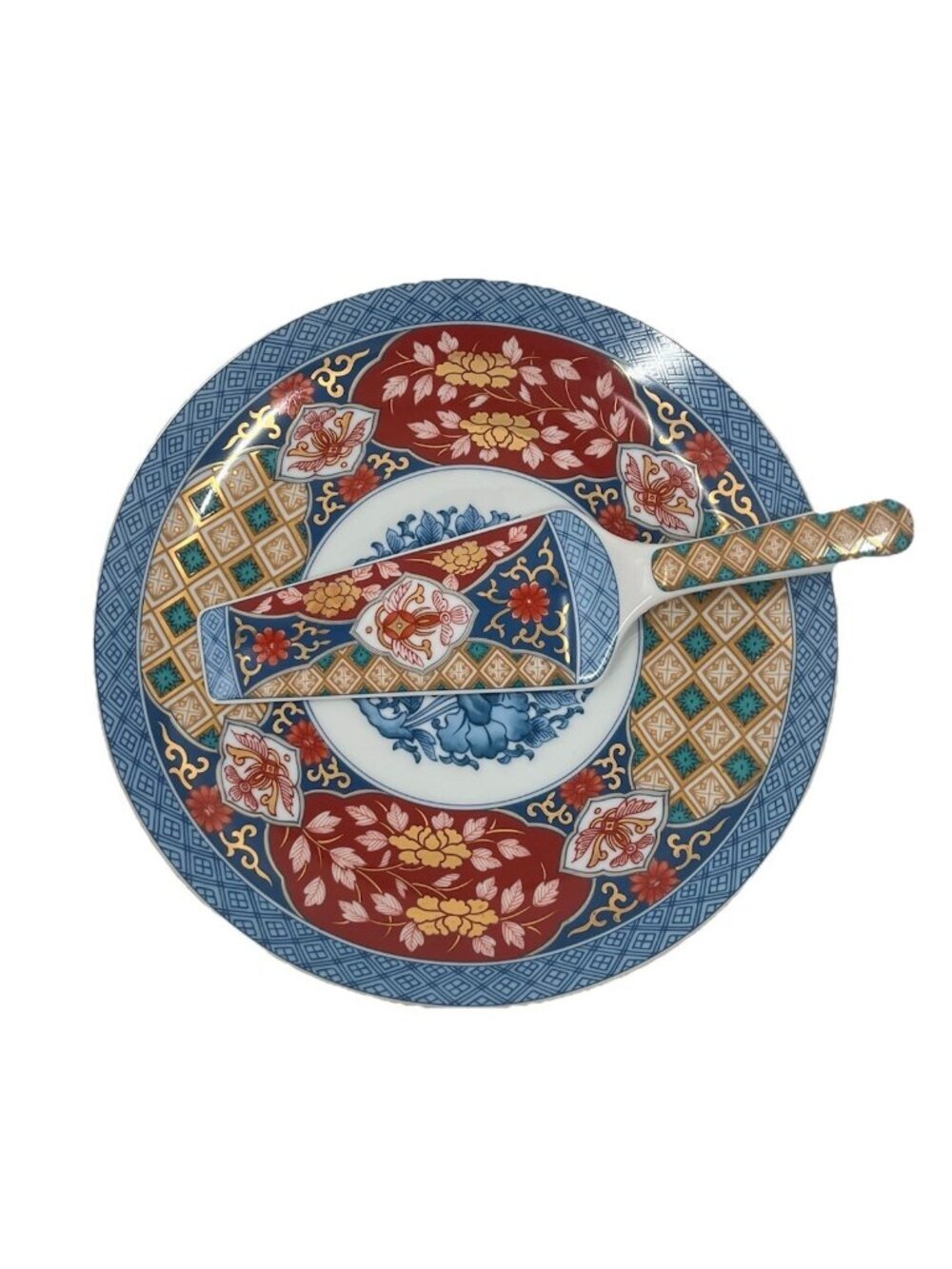 Smithsonian Imari Ware 10” Cake Plate & Server Set Japan Porcelain Gold Trim Vyg